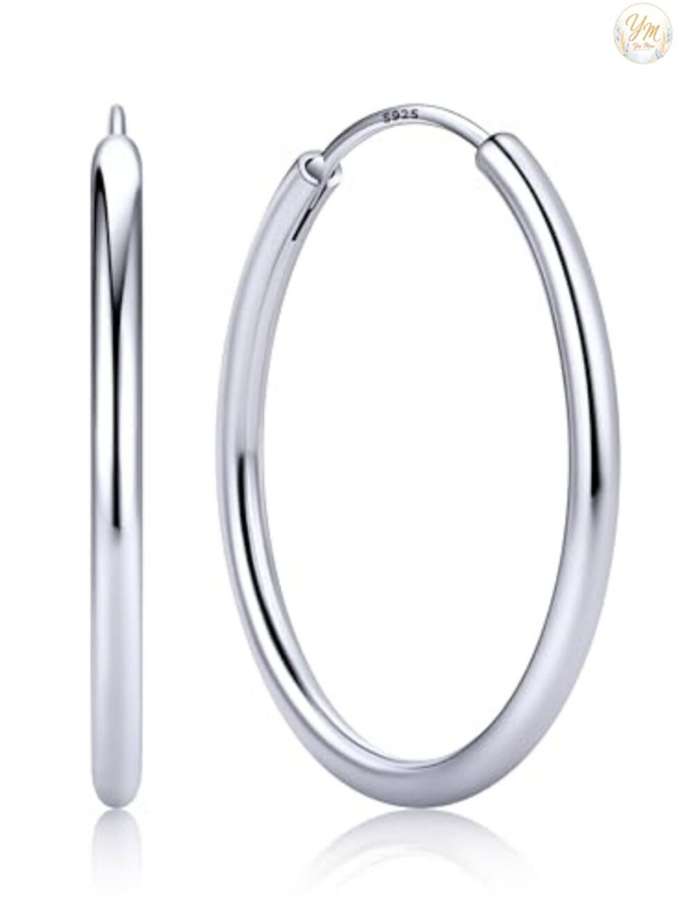 Sterling Silver Hoop Earrings 14K Gold Plated 30mm Hypoallergenic